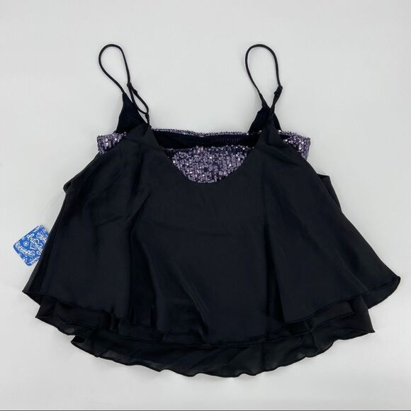 Free People Turn It On Sequin Halter Satin Camisole Tank Top Black Small - Picture 7 of 13